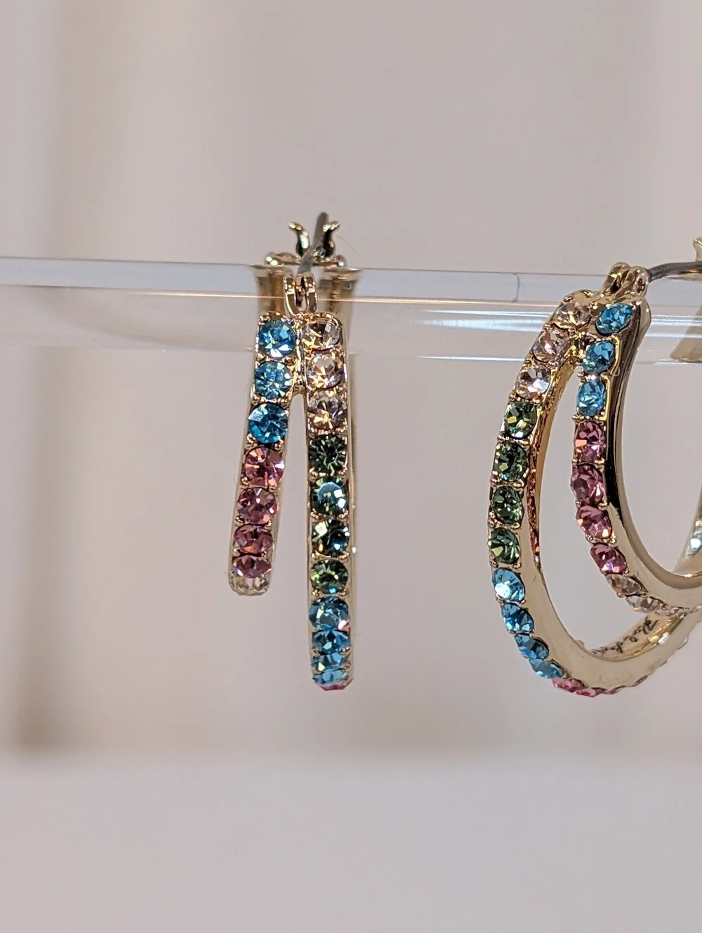 Karl Lagerfeld Gold Hoop Earrings With Multicolor Rainbow Stones